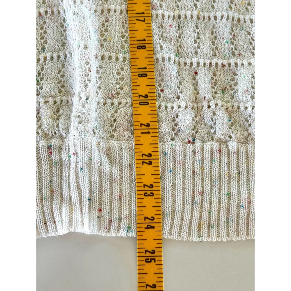 Vintage Marie Kim‎ Textured Knit Collared Sweater Multi Speckled Cream Size M